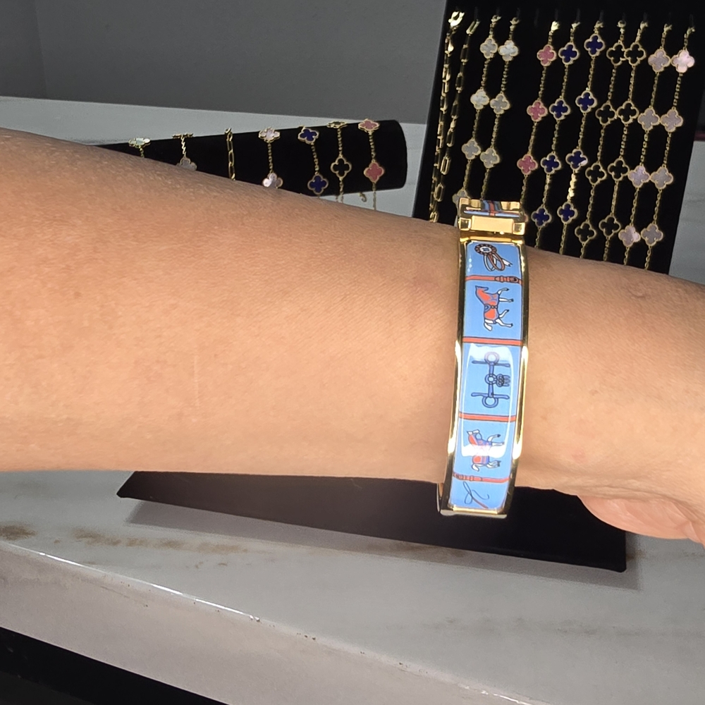 Blue Enamel Bracelet with Gold Accents